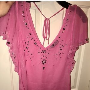 BCBG Chiffon melon/pink with silver beads top